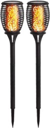 Solar Flame Torch Lights Set Of 2 Led Outdoor Garden Flickering Stake
