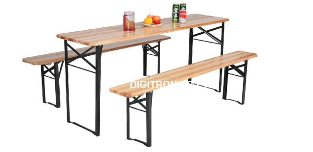 Large 3 Pcs Wooden Foldable Picnic Beer Table Bench Trestle Patio