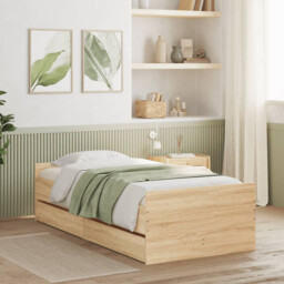 Bed Frame Single With 2 Drawers Sonoma Oak 90x190cm Engineered Wood