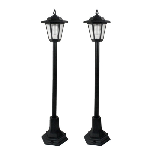 Solar Led Garden Pathway Lights Black Lantern 2 Pack Outdoor