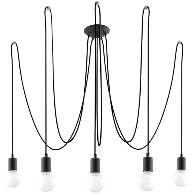 Chandelier Edison 5 Steel Fabric Black E27 Led Sollux Lighting Any