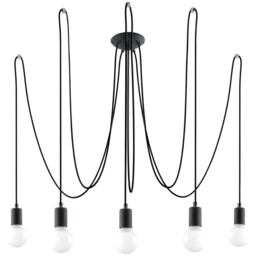 Chandelier Edison 5 Steel Fabric Black E27 Led Sollux Lighting Any