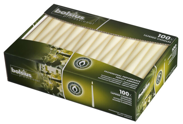 Bolsius Box Of 200 Ivory Non-drip Tapered Candles, 7.5hr Burn Time