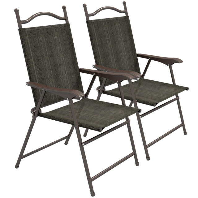 Folding Garden Chairs Set Of 2 Mesh Seat Armrest Outdoor Dark Brown
