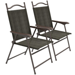 Folding Garden Chairs Set Of 2 Mesh Seat Armrest Outdoor Dark Brown