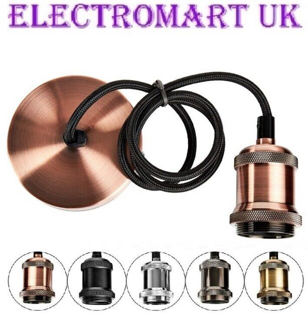 Antique Copper Retro Hanging Ceiling Rose Pendant Light Bulb Es Es27