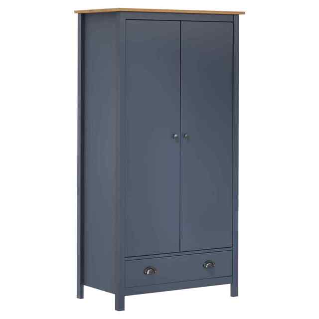 2-door Wardrobe Hill Grey 89x50x170 Cm Solid Pine Wood Vidaxl