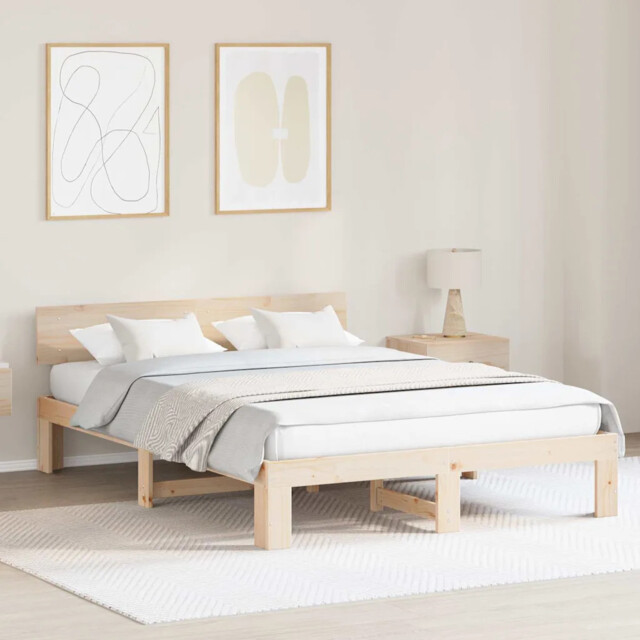 Bed Frame With Headboard Brown 160 X 200 Cm Solid Pine Wood Vidaxl