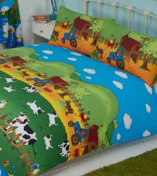 Farm Yard Duck Swan Cow Tractor Chicks Blue Yellow Green Red Bedding
