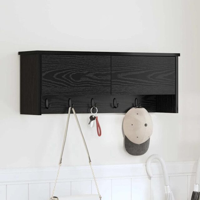 Wall-mounted Coat Rack With Shelf Black Oak 80 X 20 X 30 Cm Vidaxl
