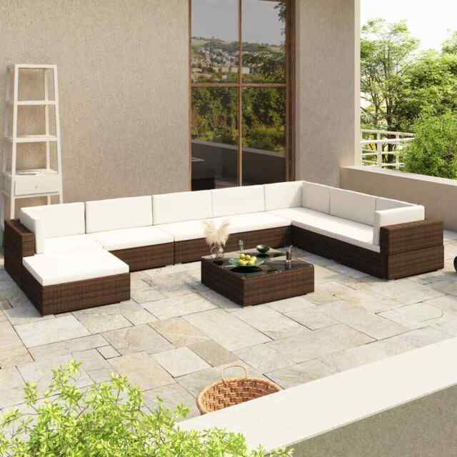 8 Piece Garden Lounge Set With Cushions Poly Rattan Brown Vidaxl