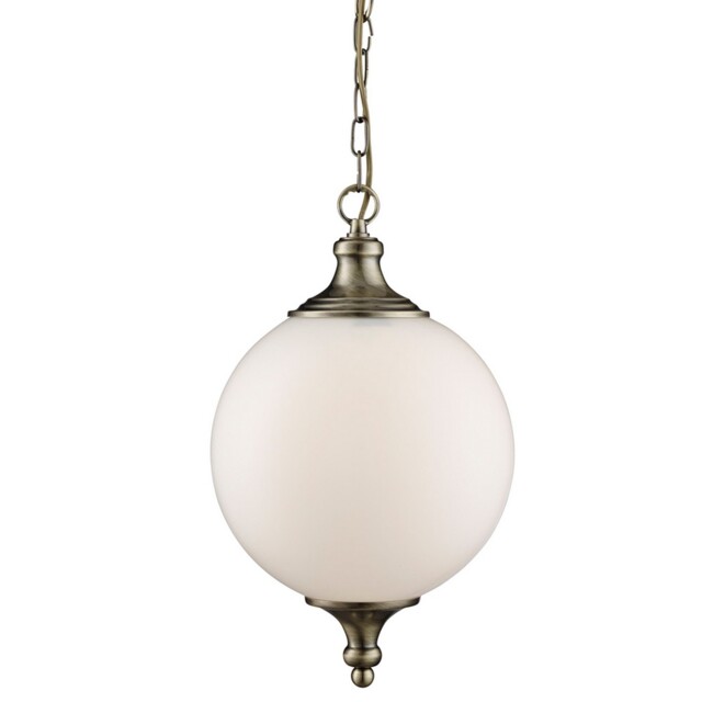 Antique Brass Finish Ceiling Fitting Pendant Light With Opal Glass