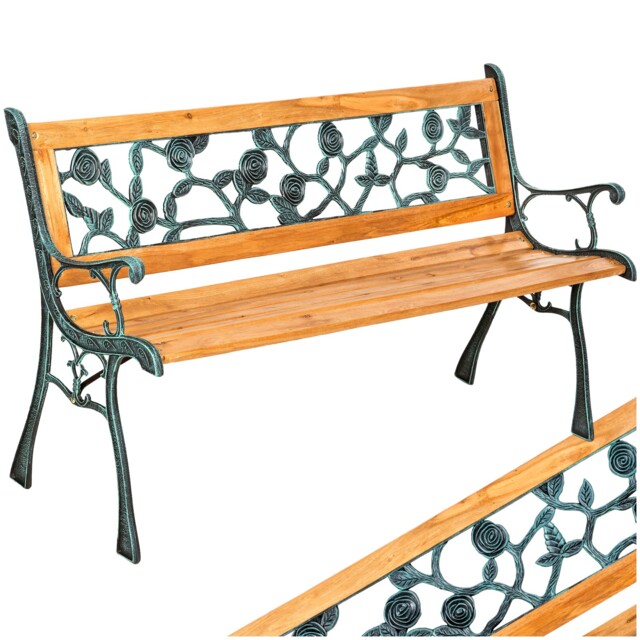 Wooden Garden Bench Seat Cast Iron Legs Wood Balcony Outdoor Furniture