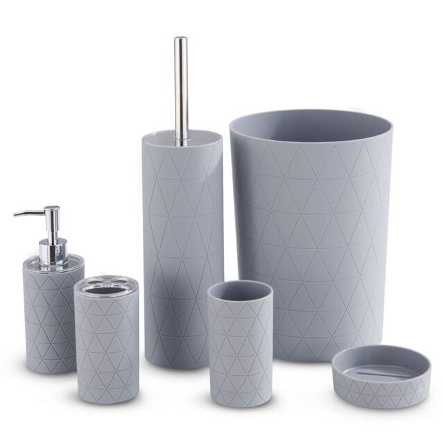 Livivo 6pc Bathroom Accessory Set Grey Geo Vanity Organizer Kit