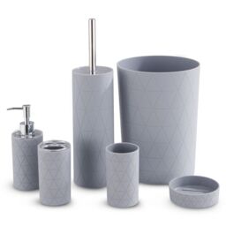 Livivo 6pc Bathroom Accessory Set Grey Geo Vanity Organizer Kit