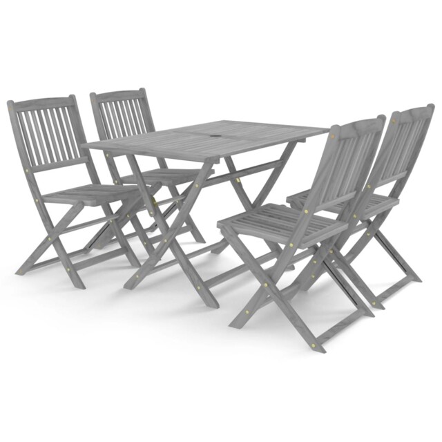 Solid Acacia Wood Garden Dining Wooden Table & Chair Grey Set 5/7