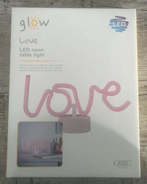 Glow - 'love' Pink Led Neon Table Light - Bnib