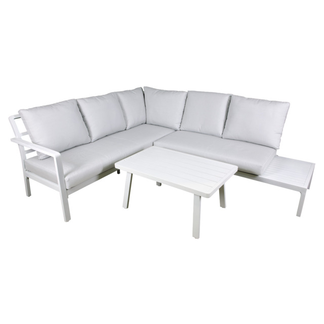 Dellonda Kyoto White 3-piece Outdoor Garden Corner Sofa & Coffee Table