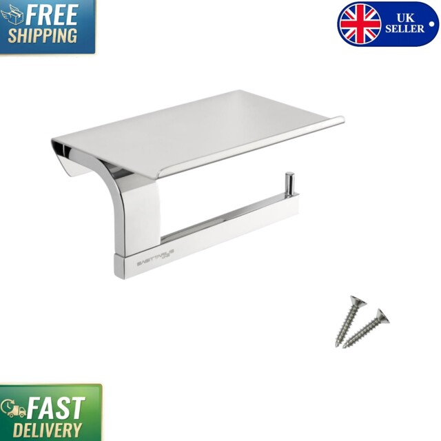 Rustproof Stainless Steel Toilet Roll Holder With Handy Shelf - Modern