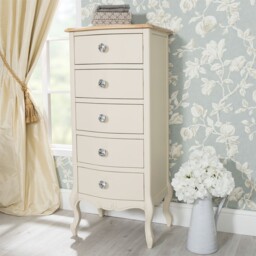 Tallboy Cream Narrow Chest Of Drawers. French Chic Bedroom Furniture