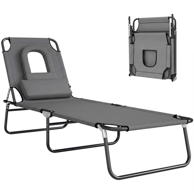 Outsunny Folding Sun Lounger Reclining Chair W/ Pillow Reading Hole