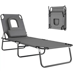 Outsunny Folding Sun Lounger Reclining Chair W/ Pillow Reading Hole