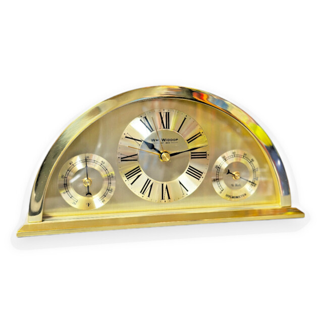 Mantel Clock Table Aluminium Crescent Shape Brushed Gold Featuring