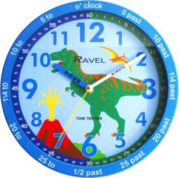 Blue Dinosaur Time Teaching Dial Clock Colourful Classroom Bedroom