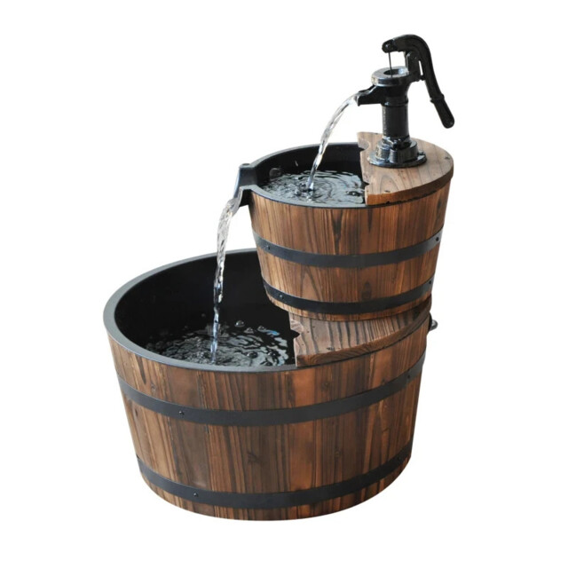 Wooden Water Pump Fountain 2 Tier Cascading Feature Garden Balcony