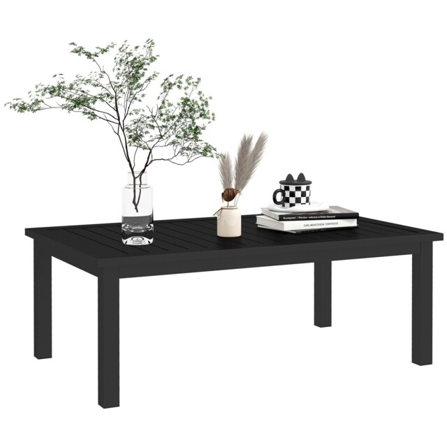 Outsunny Aluminium Outdoor Coffee Table Patio Table With Slat Top,