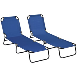 Sun Loungers Set Of 2 Blue Steel & Oxford Fabric 188l X 56w X 28hcm