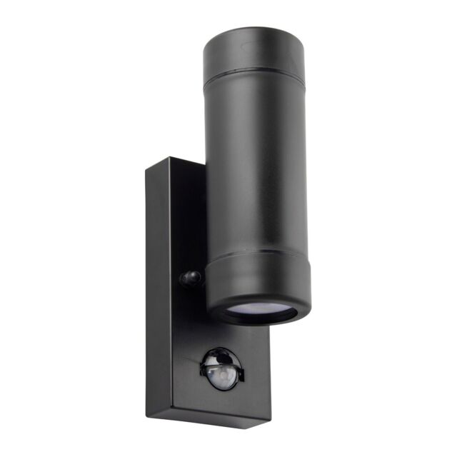 Up Down Outdoor Wall Light Fitting With Pir 7w Gu10 Ip44 Black Saxby