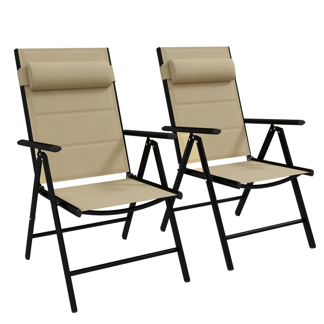 Outdoor Folding Chairs Khaki Aluminium Mesh Fabric Polyester