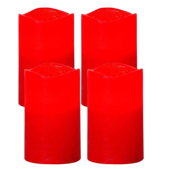 Eglo Red Led Wax Effect Candles Set Of 4 12.5cm Battery Operated