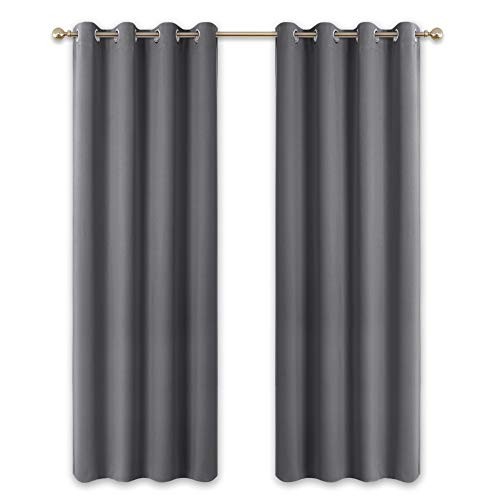Grey Window Blackout Curtains With Eyelet For Living Room, Thermal