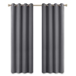 Grey Window Blackout Curtains With Eyelet For Living Room, Thermal
