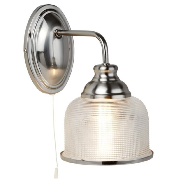 Satin Silver Vintage Wall Light With Halophone Glass Shade 245mm
