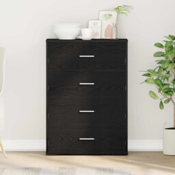 Sideboard With Drawer Black Oak 60 X 31 X 84 Cm Engineered Wood Vidaxl