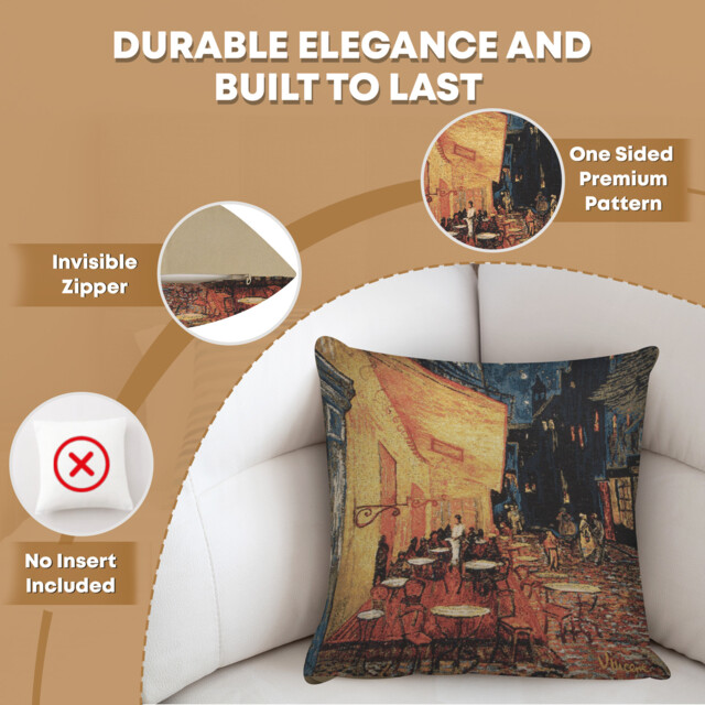 Cafe Terrace At Night Belgian Tapestry Pillow Cover 18x18 Decor