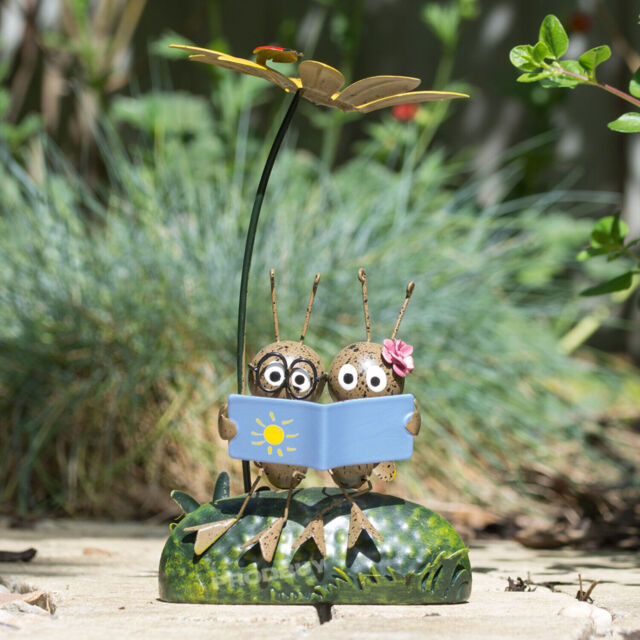 Ant Couple Reading Small Metal Garden Ornament Romantic Art Decoration