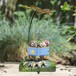 Ant Couple Reading Small Metal Garden Ornament Romantic Art Decoration