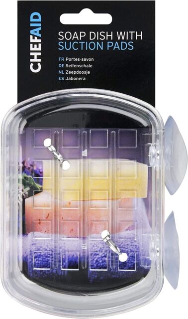 Chef Aid Plastic Soap Dish With Suction Pads Bathroom Shower Tile