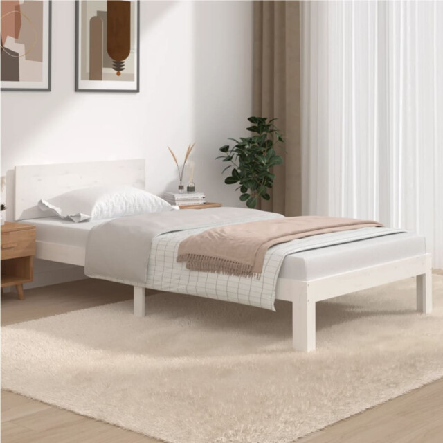 Bed Frame Single White Solid Pinewood 100x200 Cm Sturdy Headboard Easy