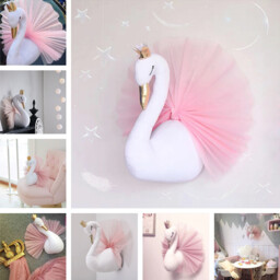 3d Gold Crown Swan Wall Hanging Animal Head Doll Stuffed Toy Wall Art