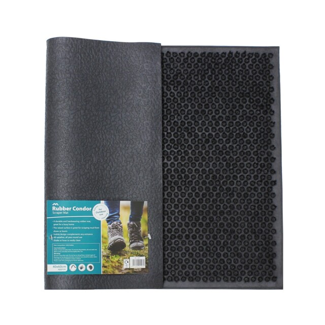 Jvl Condor Classic Astro Turf Look Rubber Scraper Door Mat Black