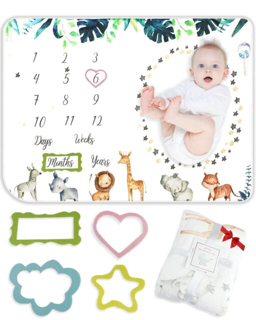 Trongle Monthly Milestone Baby Blanket, Super Soft Baby, Animal