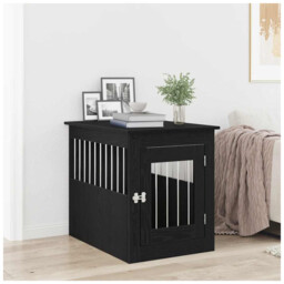 Dog Crate Furniture Black Oak 55x75x65 Cm Engineered Wood Steel Latch