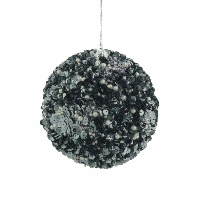 12cm Sequin Bauble - Graphite - Christmas Tree Hanging Decoration