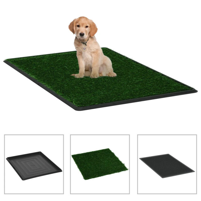 Pet Toilet Green & Black Faux Turf Grid Tray Pp/ps 64x51x3 Cm Train