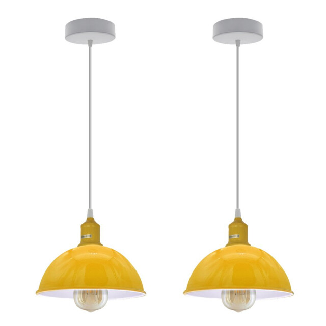 Pendant Light Yellow Metal Dome 21cm Shade 115cm Drop E27 Socket